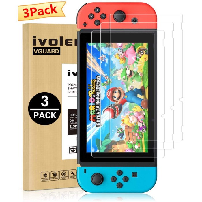 [3 Pack] Screen Protector Tempered Glass for Nintendo Switch, iVoler Transparent HD Clear Anti-Scratch Screen Protector Compatible Nintendo Switch